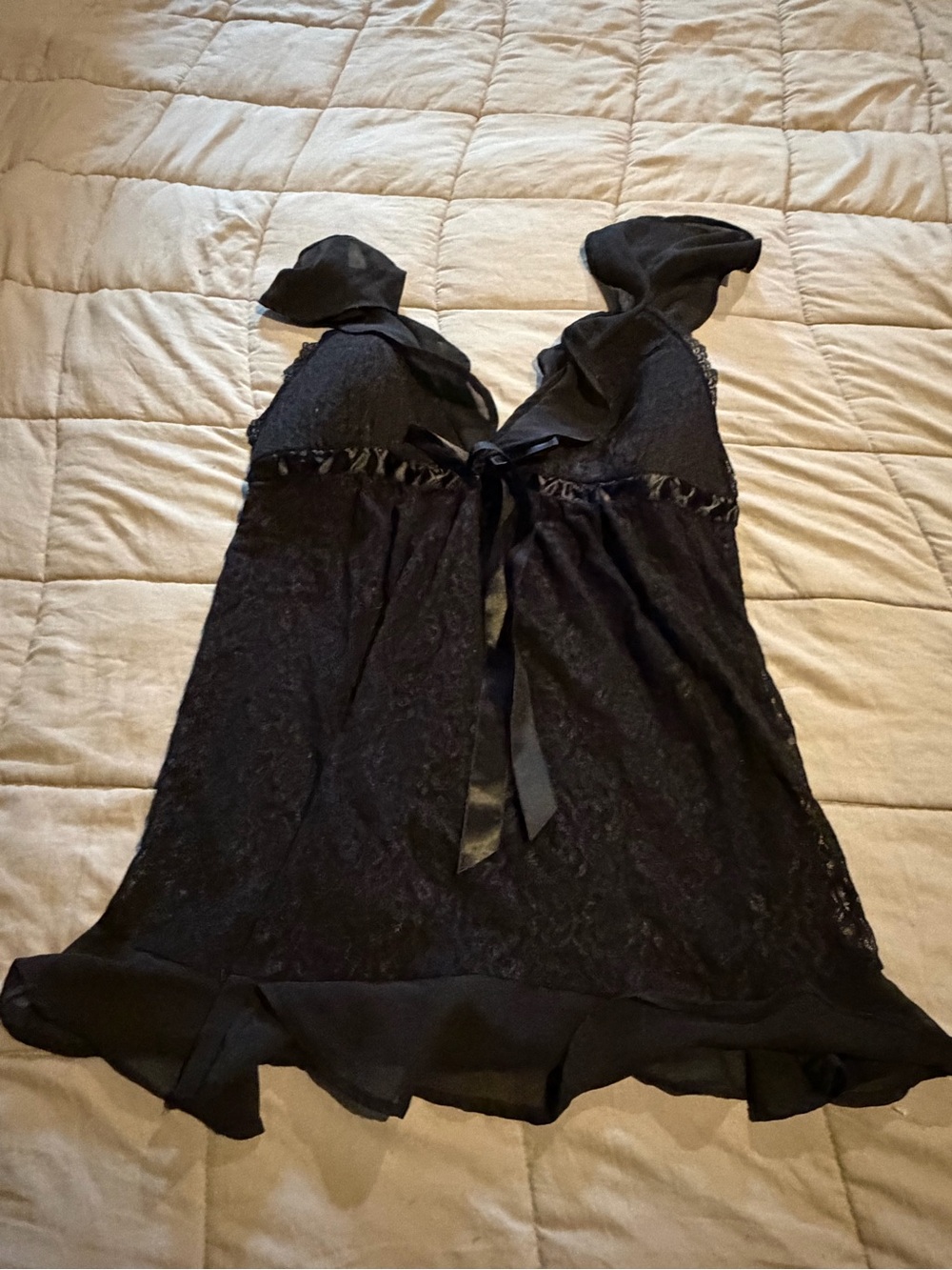 Black Lace V-Neck Chemise with Satin Bow - Women Intimates & Sleepwear